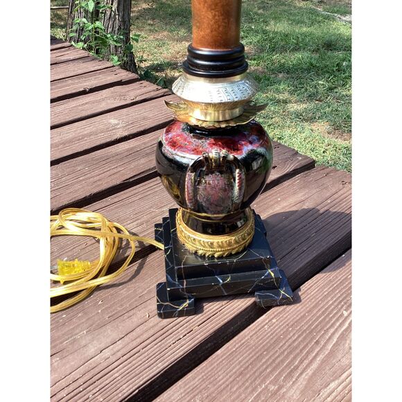 Raymond Waites Tyndale 24in Burlwood-Look Drip-Glaze‎ Urn Lamp, Works - Picture 5 of 10